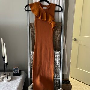 Elegant Copper/ Burnt Orange Dress with Ruffle